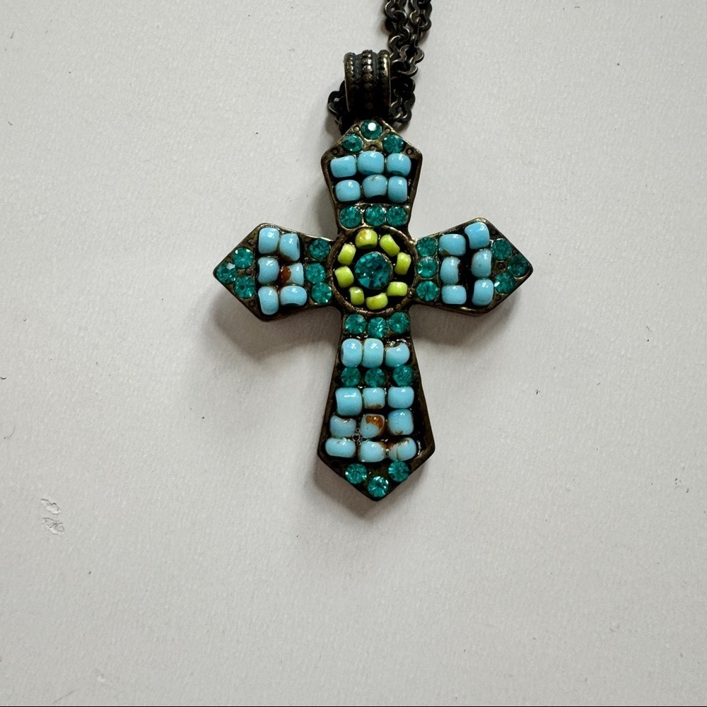 Beaded Cross Necklace in Turquoise - Picture 2 of 7